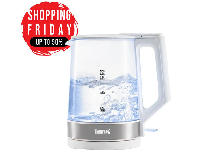 Tank Glass Kettle, 1.7L Capacity, 1850 Watts, White, KG-2318 - 2 Year Warranty