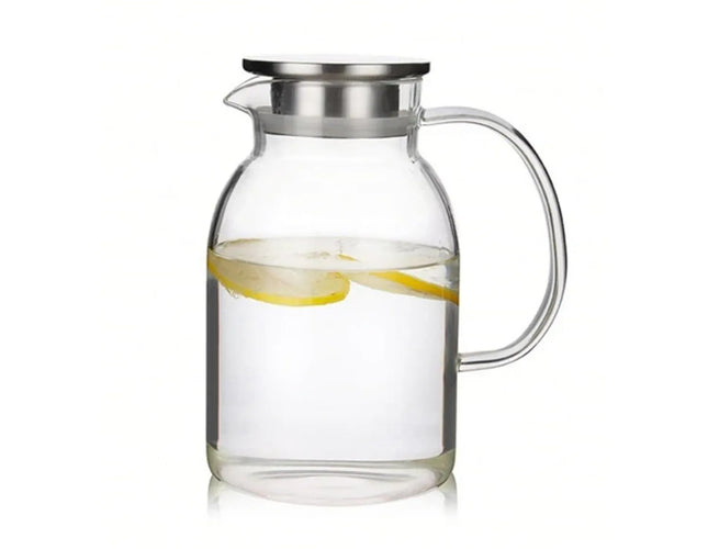 Transparent Thermal Glass Carafe with Stainless Steel Lid - Modern Design Large Capacity 1.8L