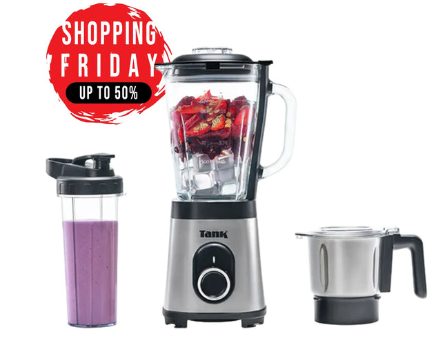 Tank Super Blender, 1.5L Glass Jug , with 500ml Stainless Steel Grinder and 900ml BPA Free Plastic Bottle, 800 Watts, YB-S62k GR , 2 Year Warranty