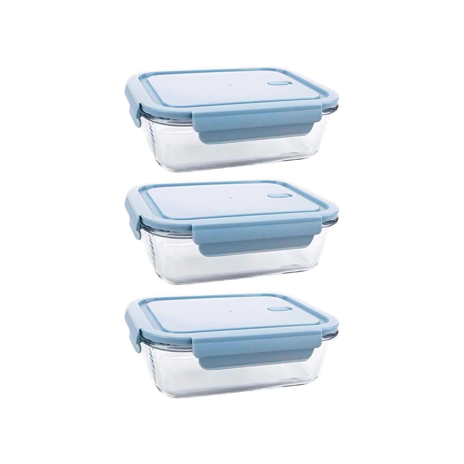 Glass Microwave Heated Rectangular Lunch Box with Lid, 3Pcs