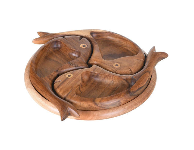 Natural Sarsoa Wood Dessert Serving Plate, Fish shape