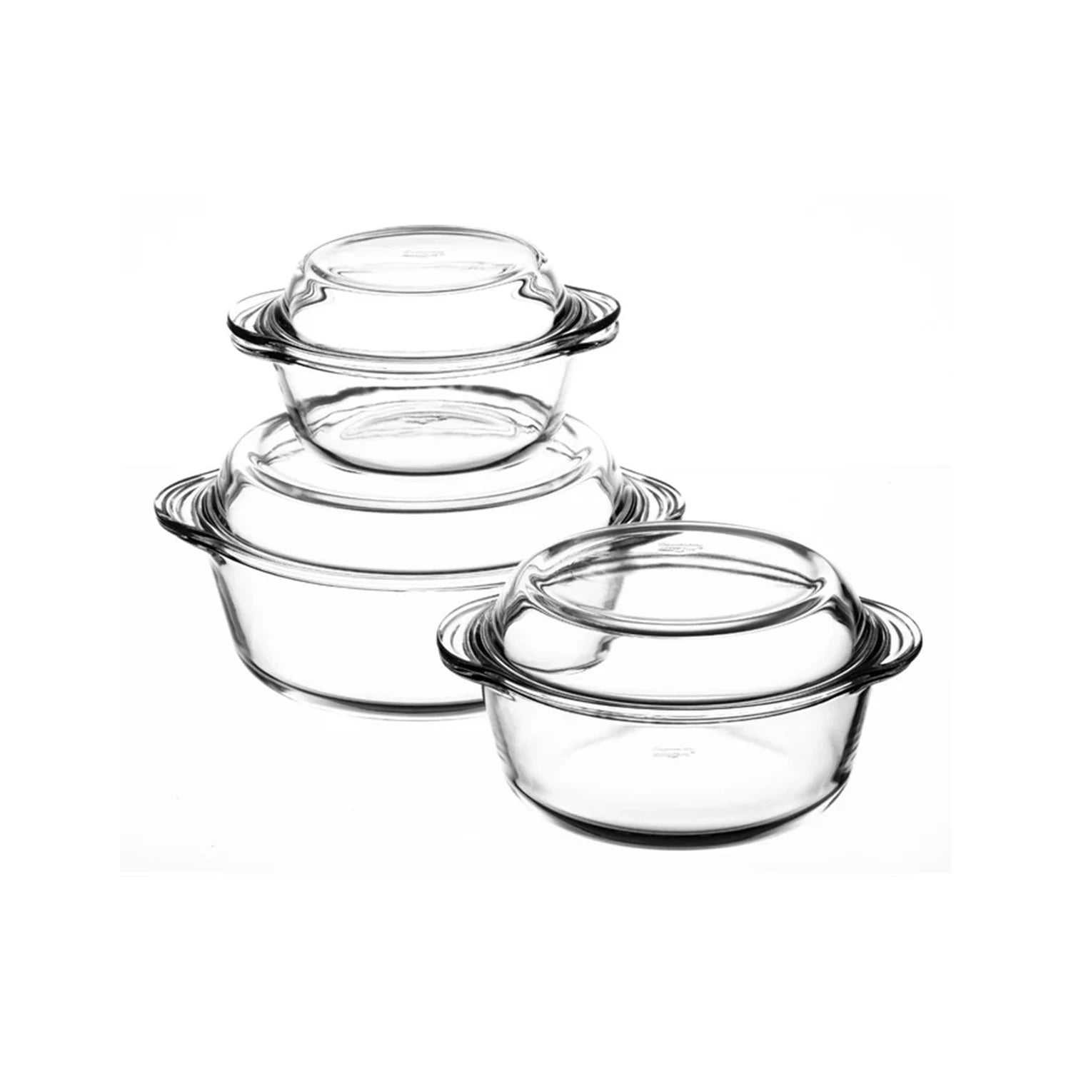 Pasabahce Borcam Round Casserole with Cover Set - 3 Pcs