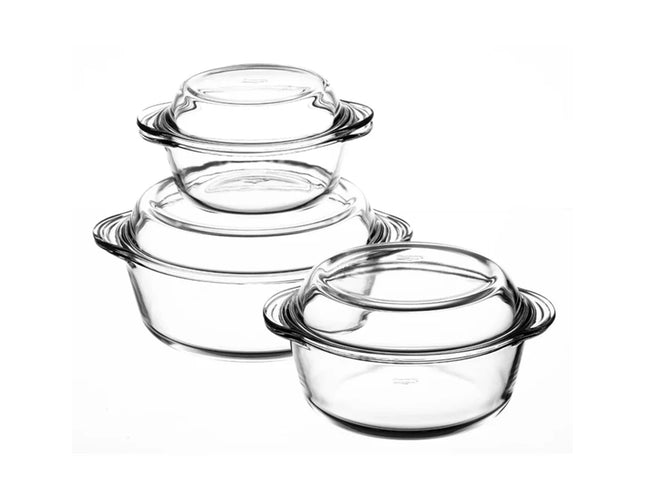 Pasabahce Borcam Round Casserole with Cover Set - 3 Pcs