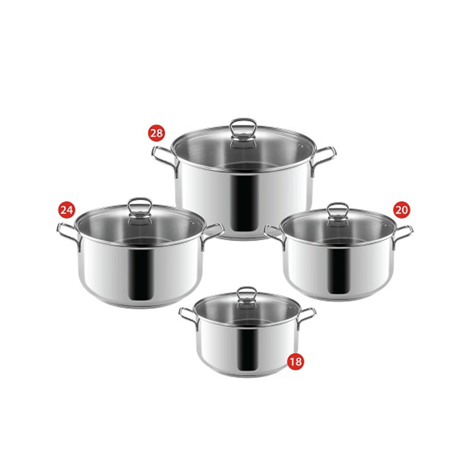 Zahran Essential Stainless Steel Stewpot Set, With Glass Lid, 8 Pcs