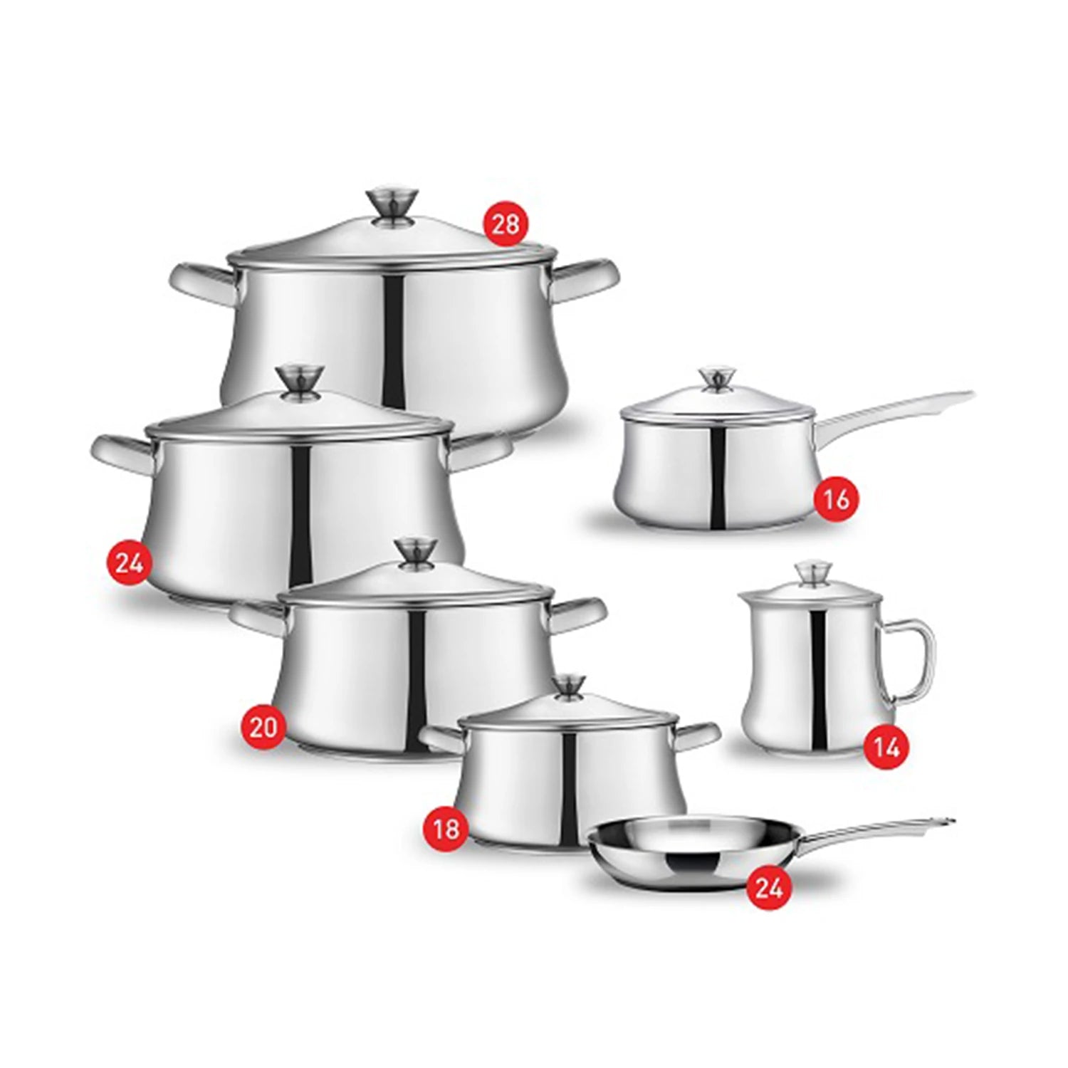 Zahran Stainless Steel Classic Cooking Set, 13 Pcs