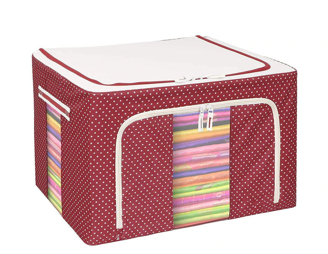 Fabric Clothing Storage Box with Steel Frame Folding Bag Clear Window Zipper for Clothes Bed Sheets Blanket with Handles