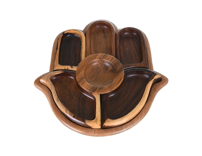 Natural Sarsoa Wood Dessert Serving Plate, Palm Shape