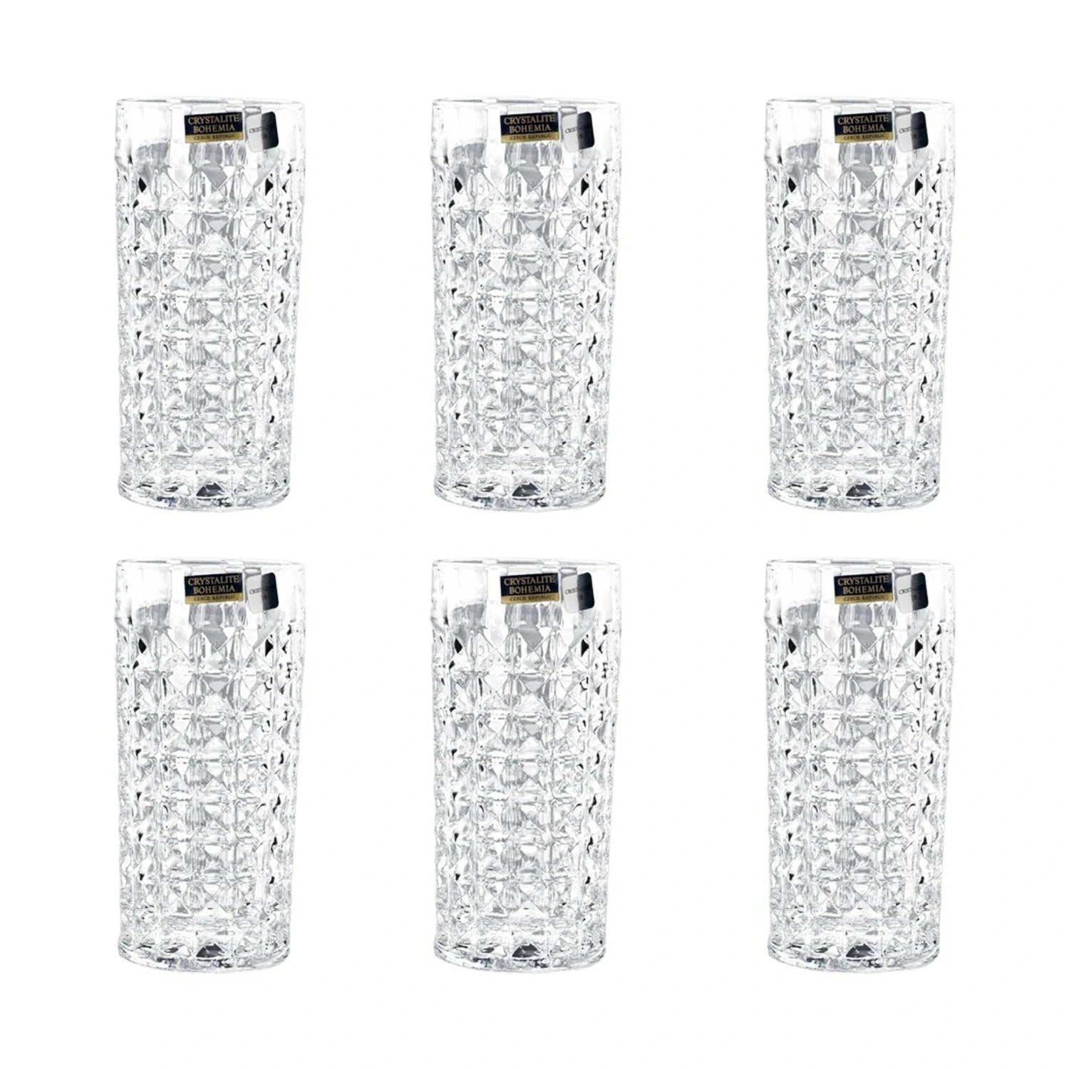 Bohemia Crystal Longdrink Diamond Set, 12 Pieces -260 ml