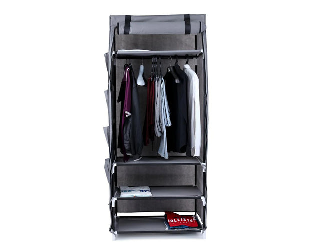 Fabric Foldable Clothes Storage Cabinet with Shelf and Holder, 12 Side Pockets