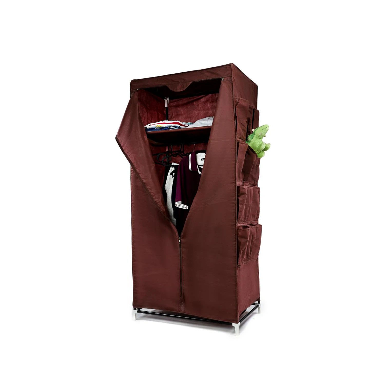 Fabric Foldable Clothes Storage Cabinet with Shelf and Holder, 12 Side Pockets