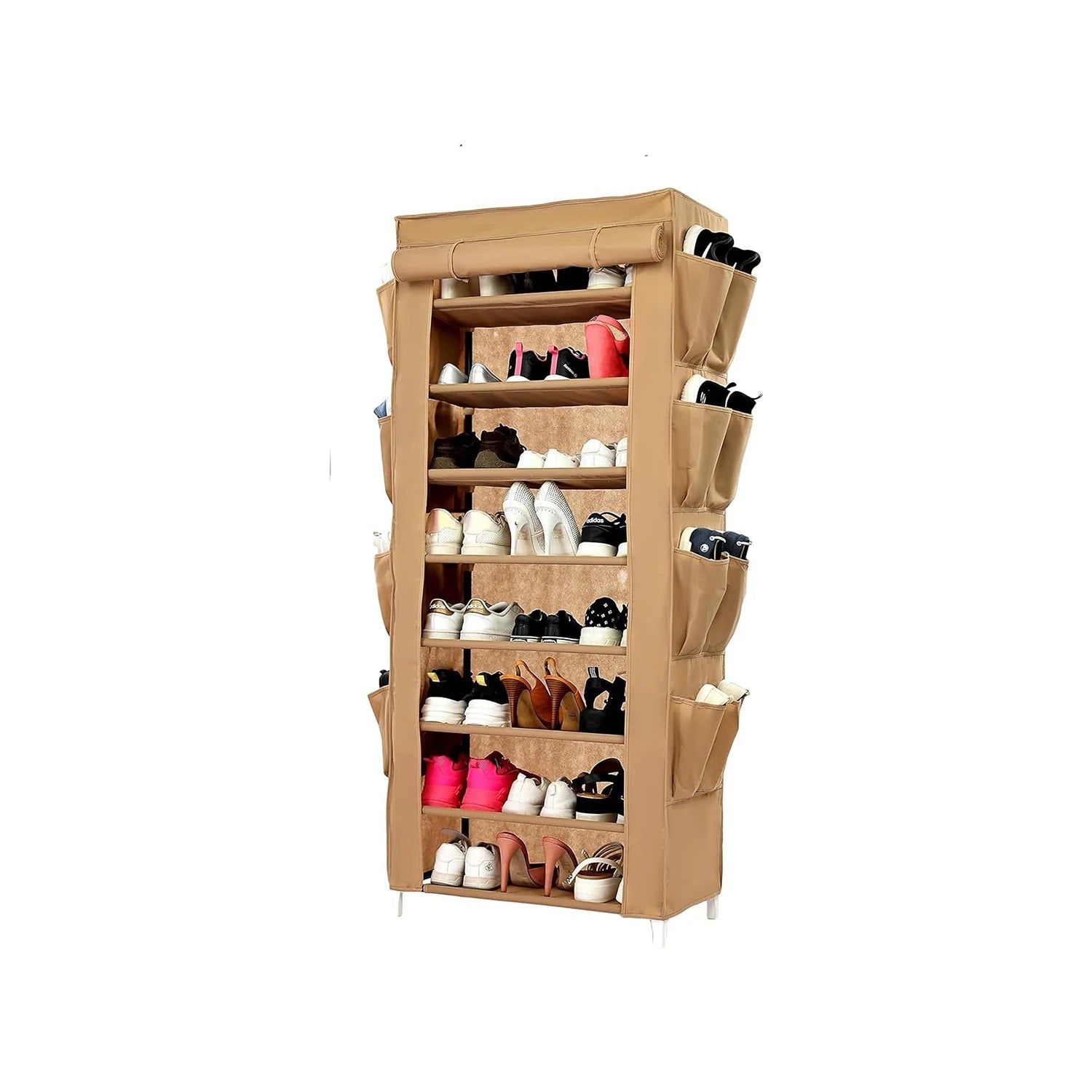 Shoe Rack W/Fabric Cover,8 Shelves & 8 Pockets