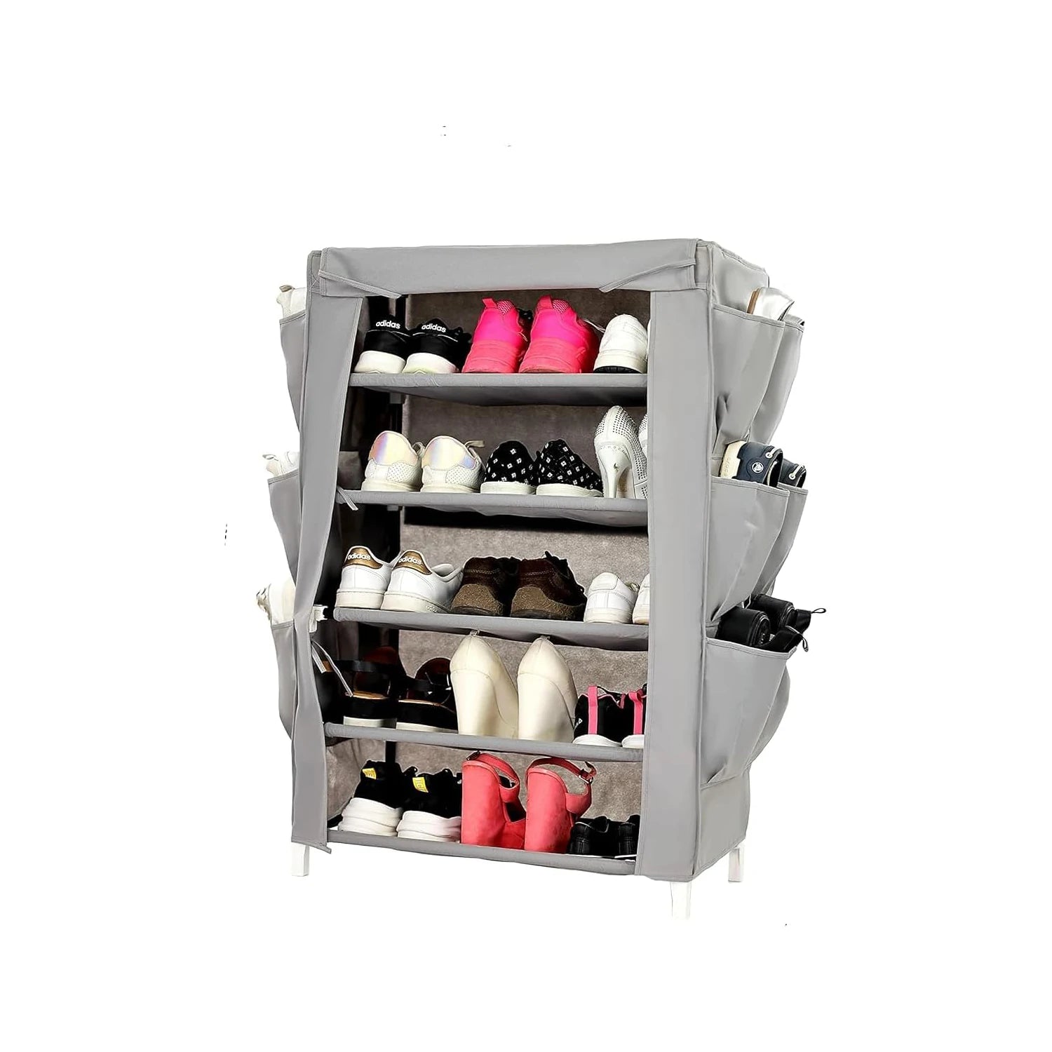 Shoe Rack W/Fabric Cover,5 Shelves & 6 Pockets