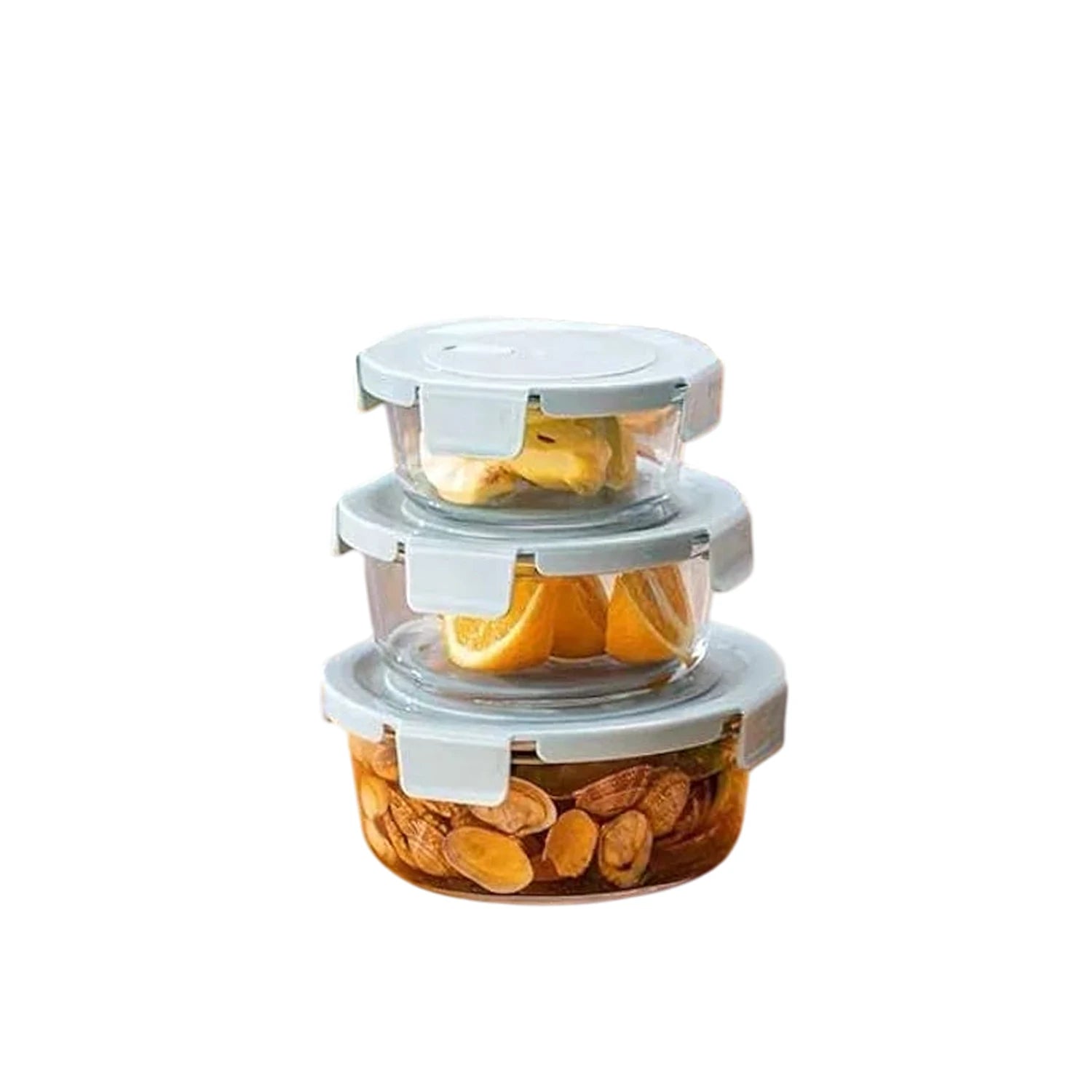 Glass Microwave Heated Round Lunch Box with Lid, 3Pcs