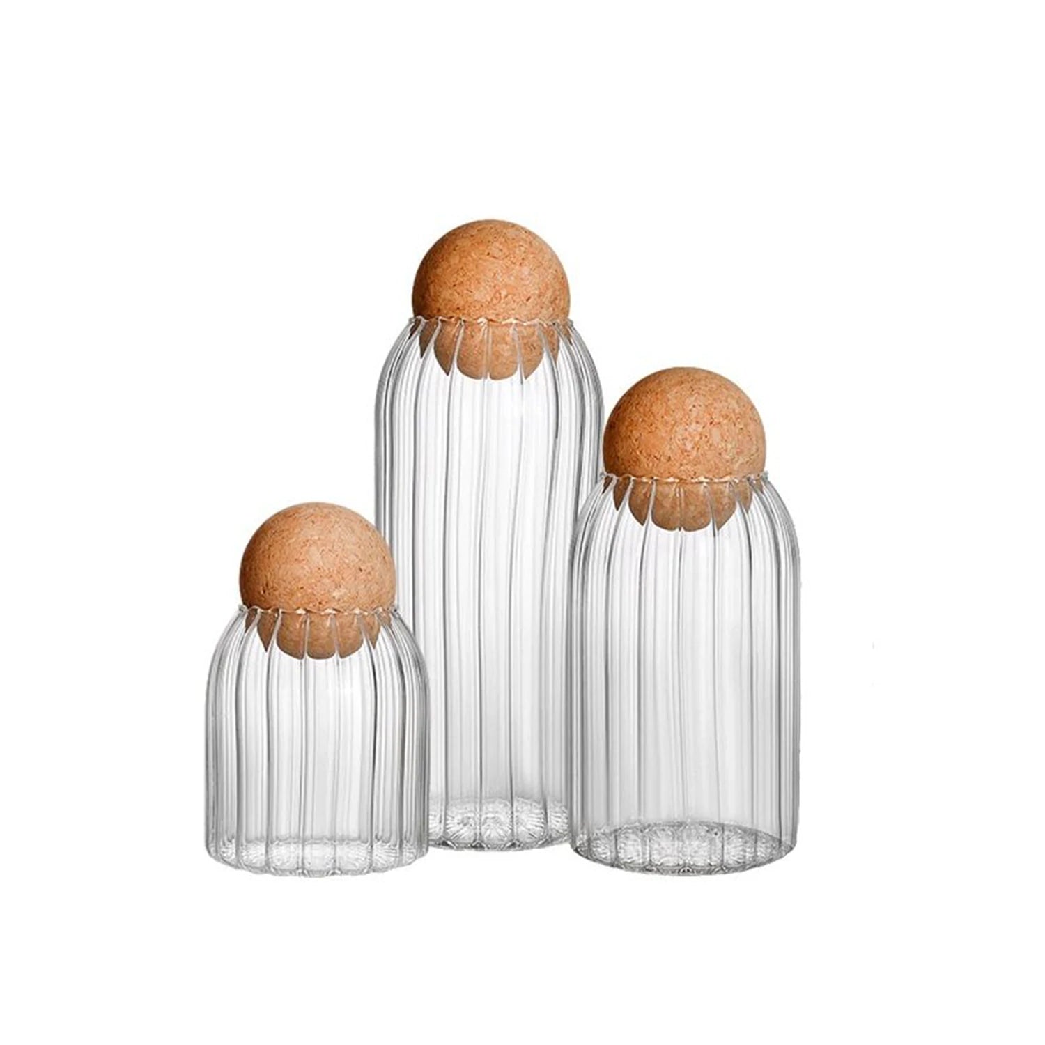 Glass Jar With Ball Cork Lid, 3 Pcs