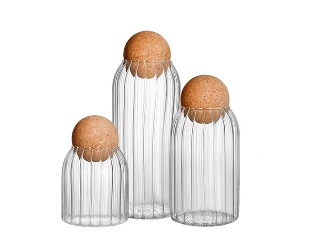 Glass Jar With Ball Cork Lid, 3 Pcs