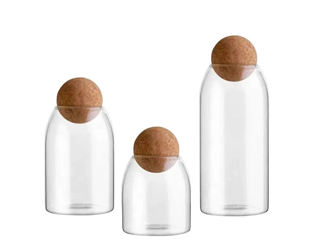 Glass Jar With Ball Cork Lid, 3 Pcs