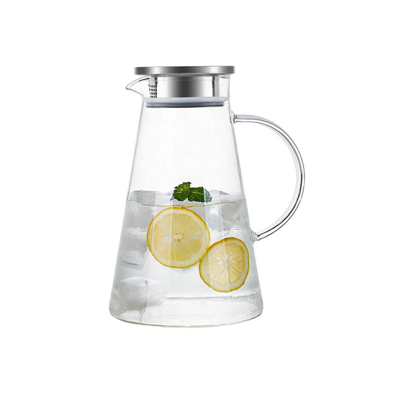 Transparent Thermal Glass Carafe with Stainless Steel Lid - Modern Design Large Capacity 1.8L