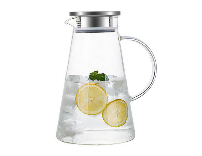 Transparent Thermal Glass Carafe with Stainless Steel Lid - Modern Design Large Capacity 1.8L