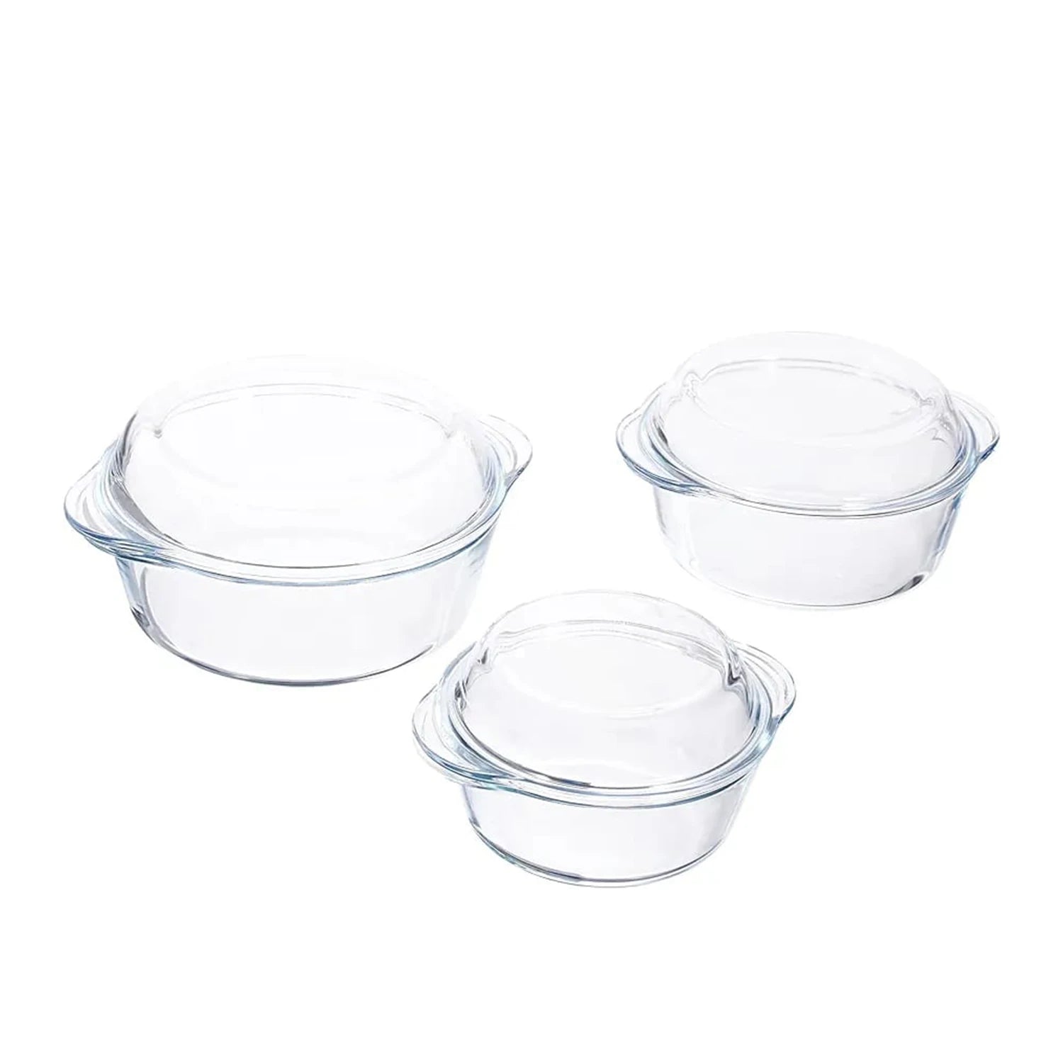 Pasabahce Borcam Round Casserole with Cover Set - 3 Pcs