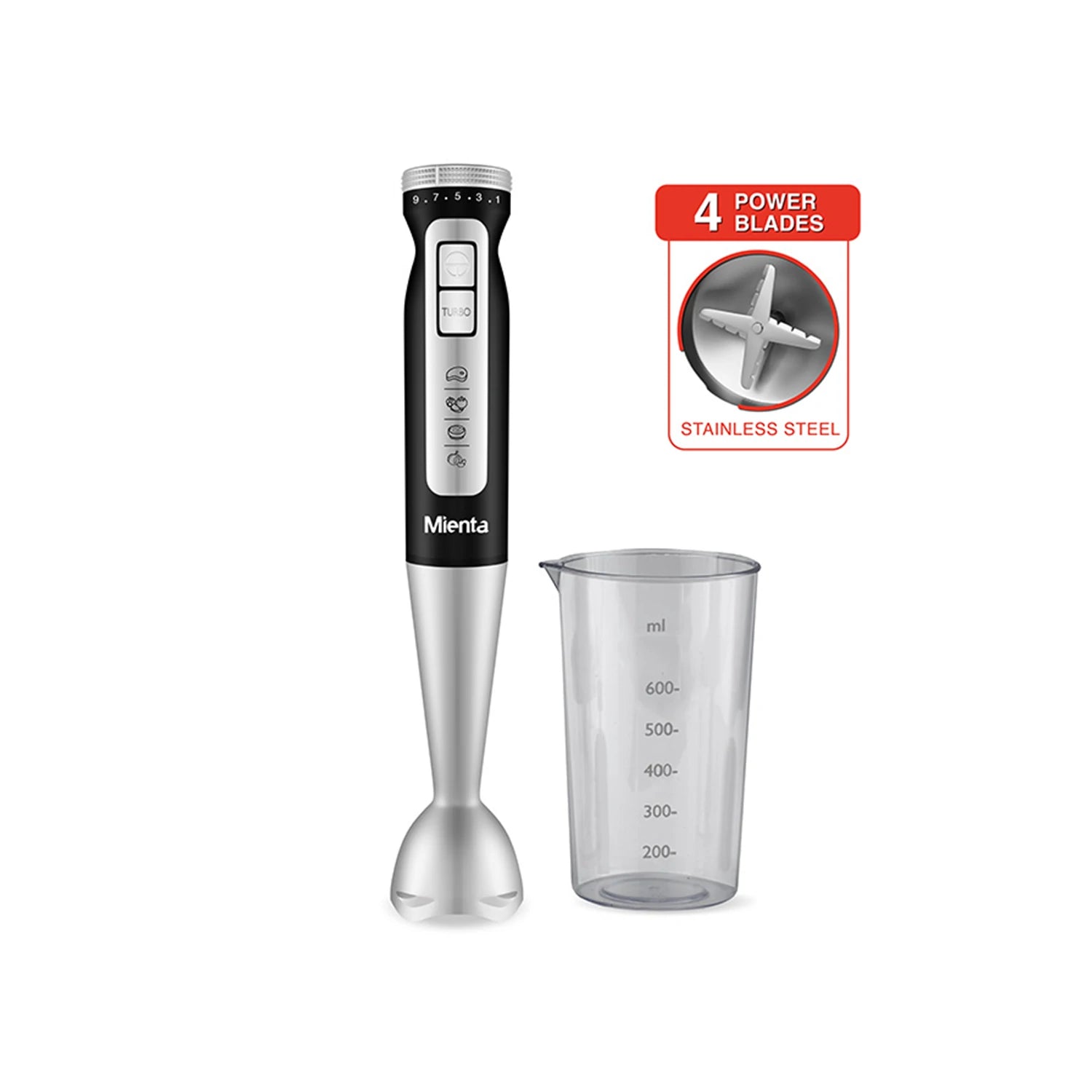 Mienta Hand Blender, Turbo, 1000W  • HB111338A