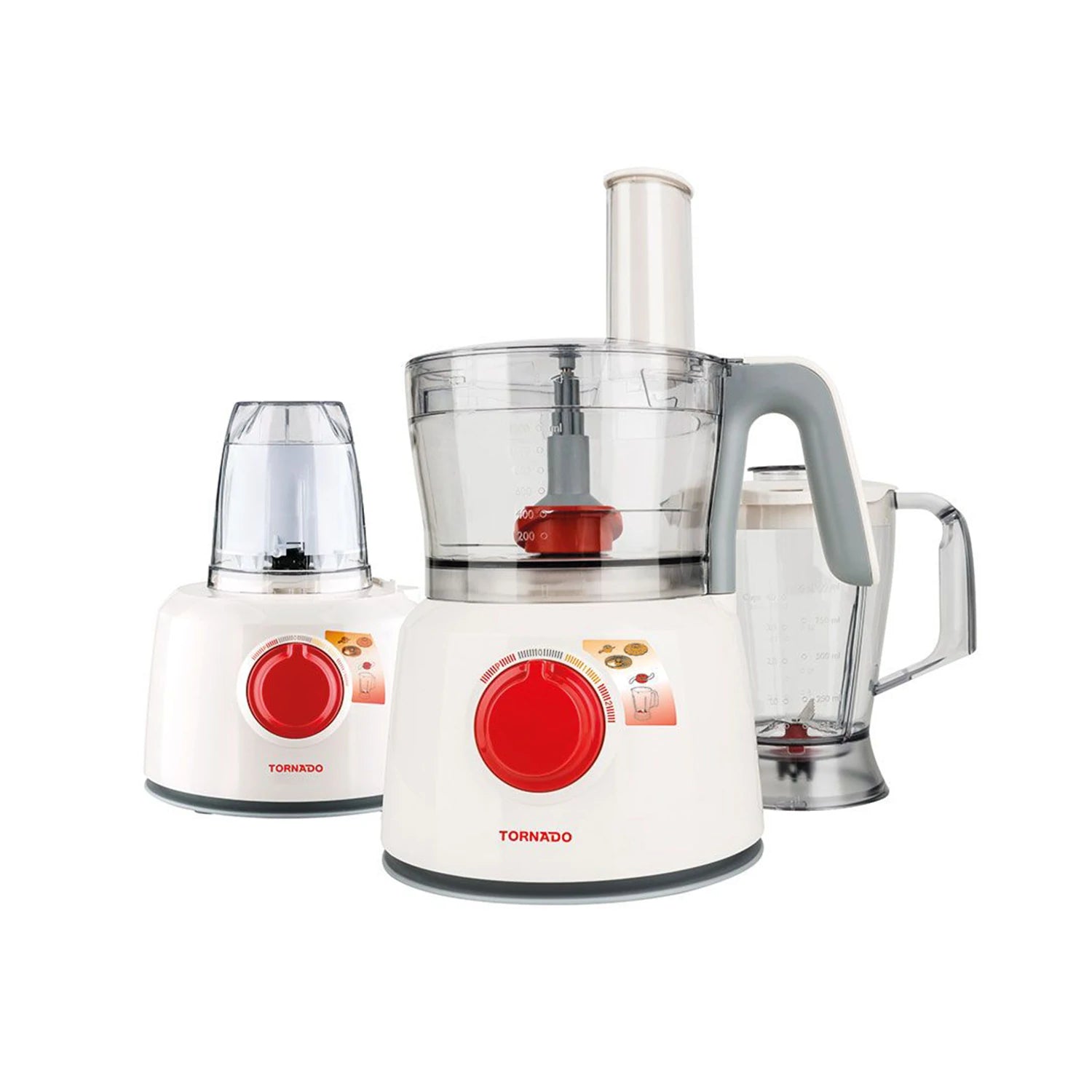 TORNADO Food Processor 1000 Watt 1.2 Liter Bowl 1 Liter Blender White