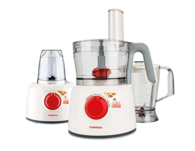 TORNADO Food Processor 1000 Watt 1.2 Liter Bowl 1 Liter Blender White