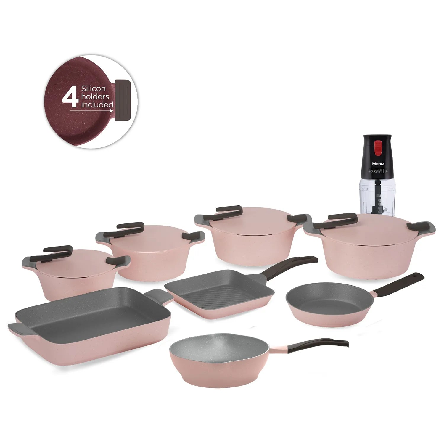 Pyrex - Set Of Artisan Granite 21 Pieces ( 18,20,24,30 ) - Rose + Free Chopper
