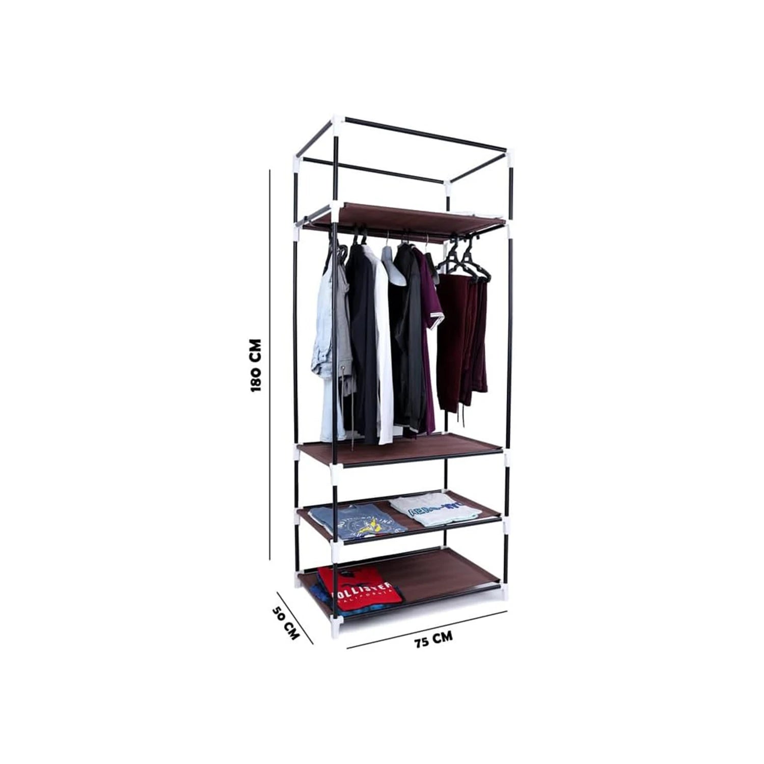 Fabric Foldable Clothes Storage Cabinet with Shelf and Holder, 12 Side Pockets