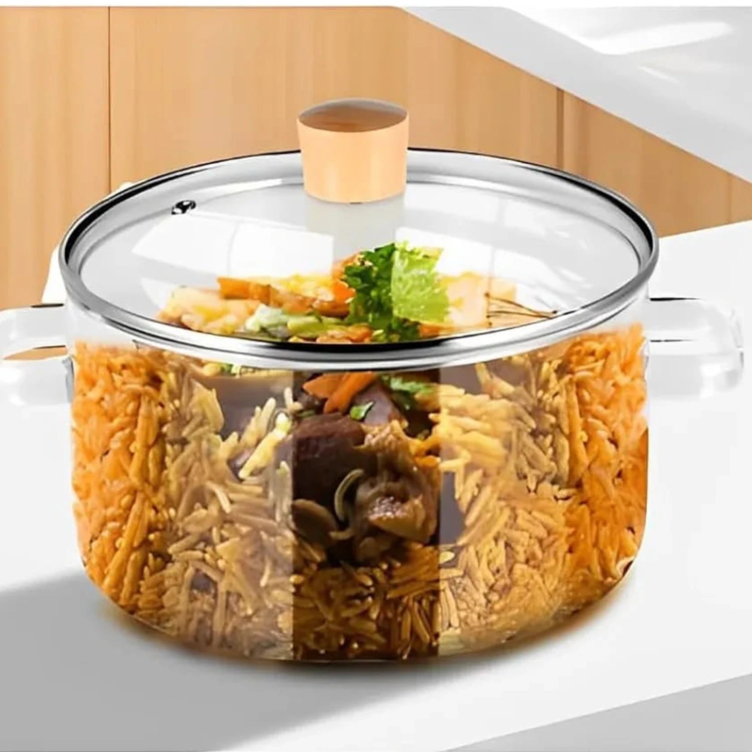 Heat-Resistant Glass Cooking Pot, Vented Lid, 1.8 Liters