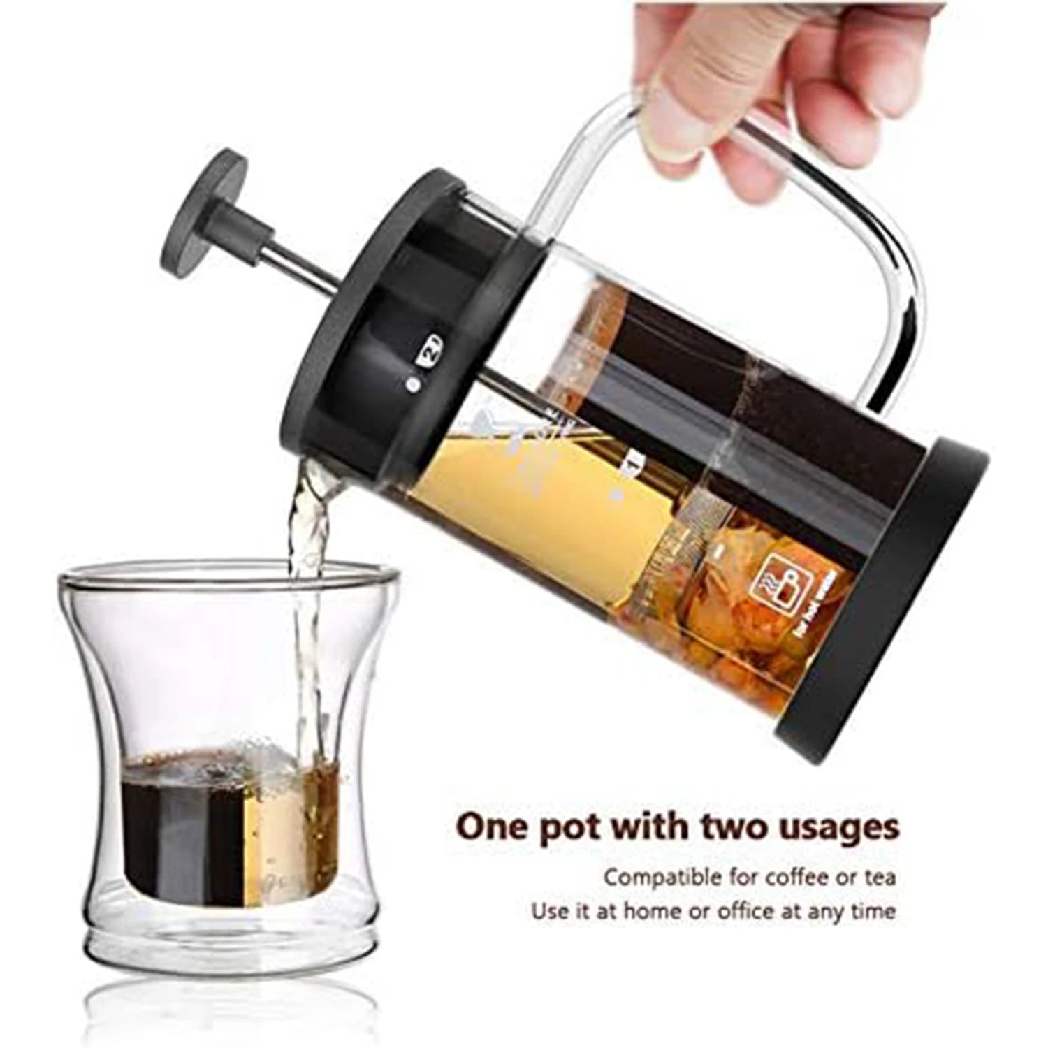 French Press Coffee Maker Double Filter Mesh 600ml