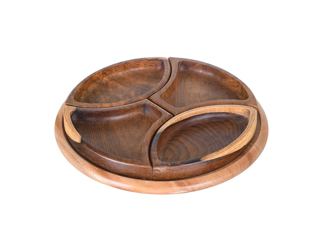 Natural Sarsoa Wood Dessert Serving Plate, 4 Pcs