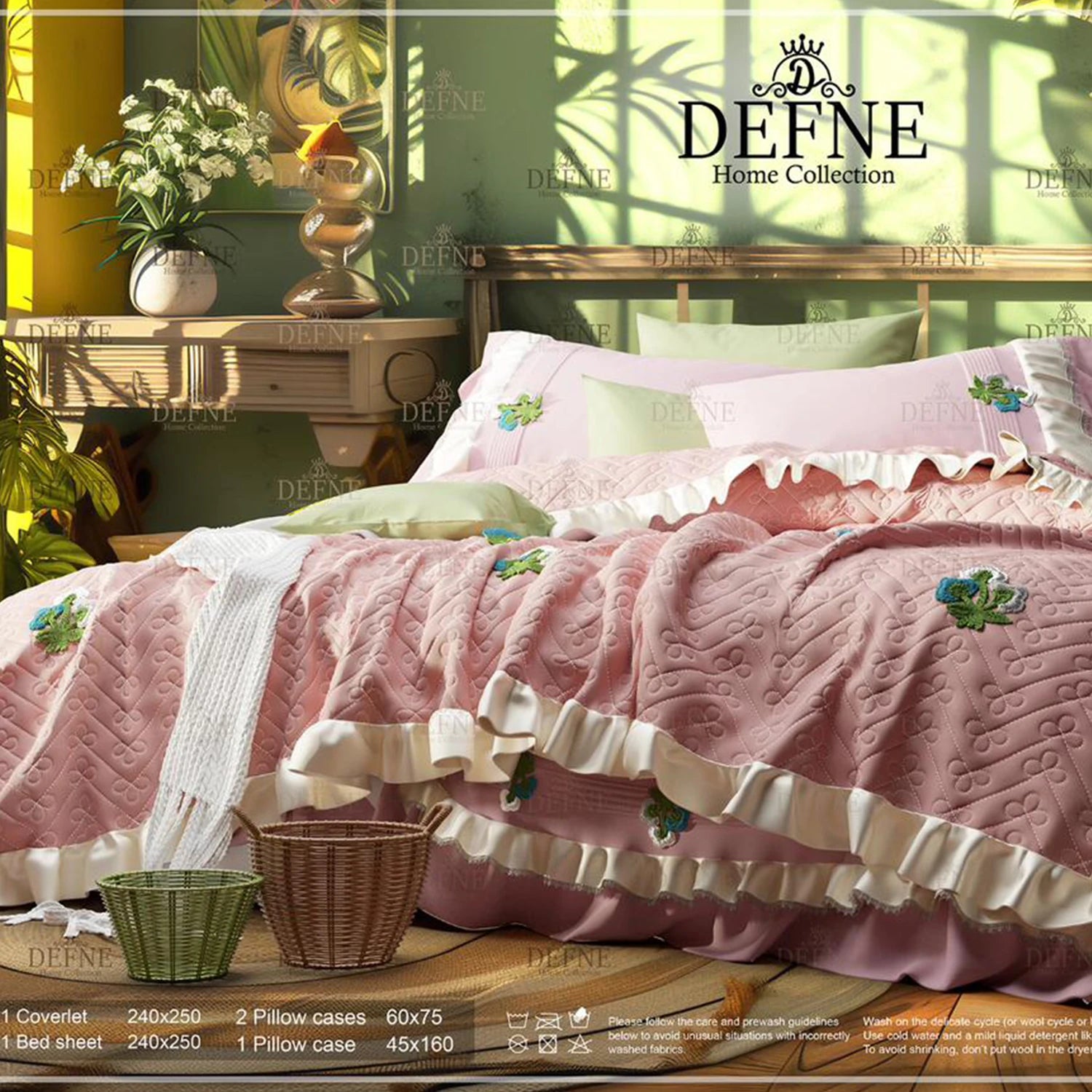 DEFNE Handmade Bars Coverlet Set, 5 Pieces