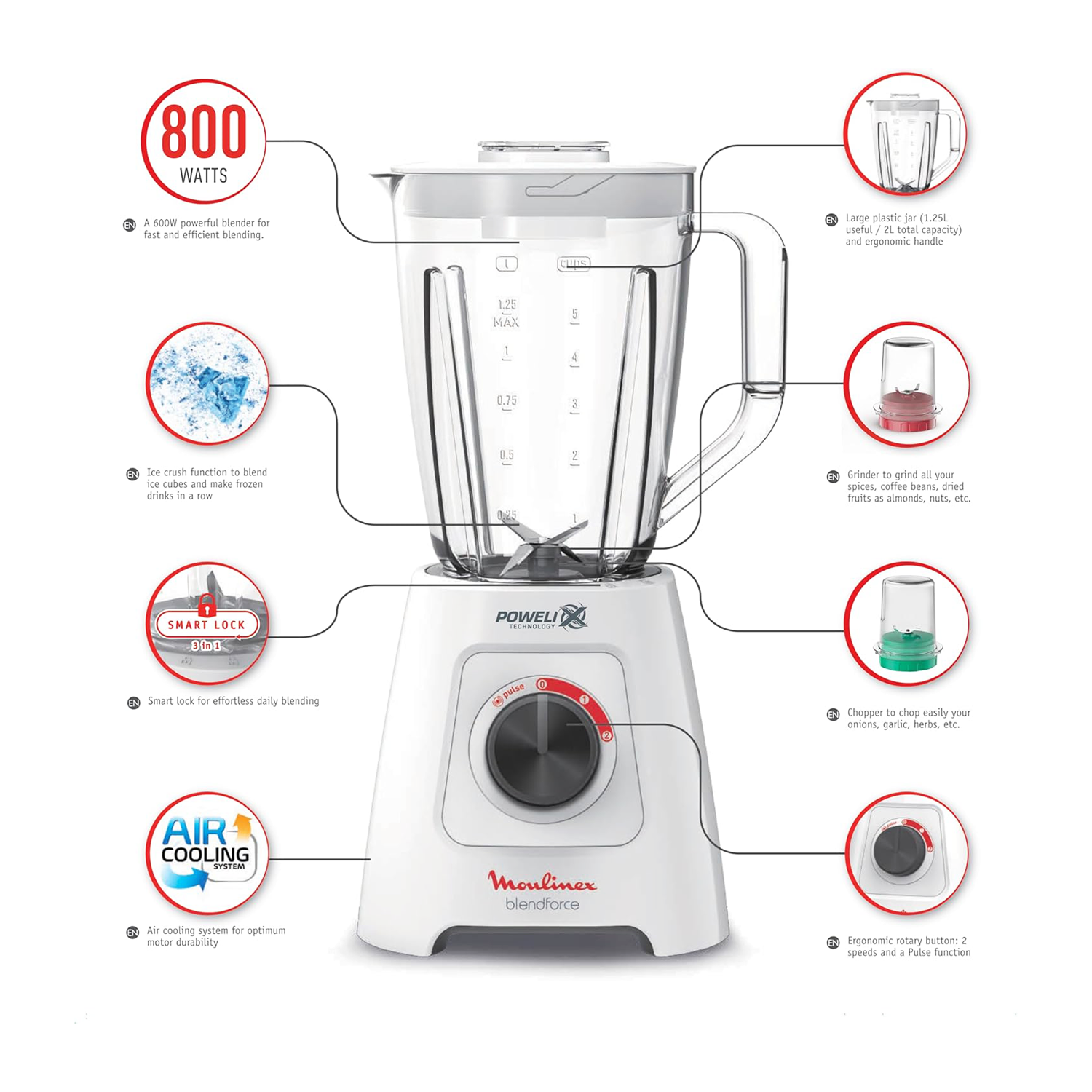 Moulinex Blendforce Blender, 800 Watt, • LM4231EG