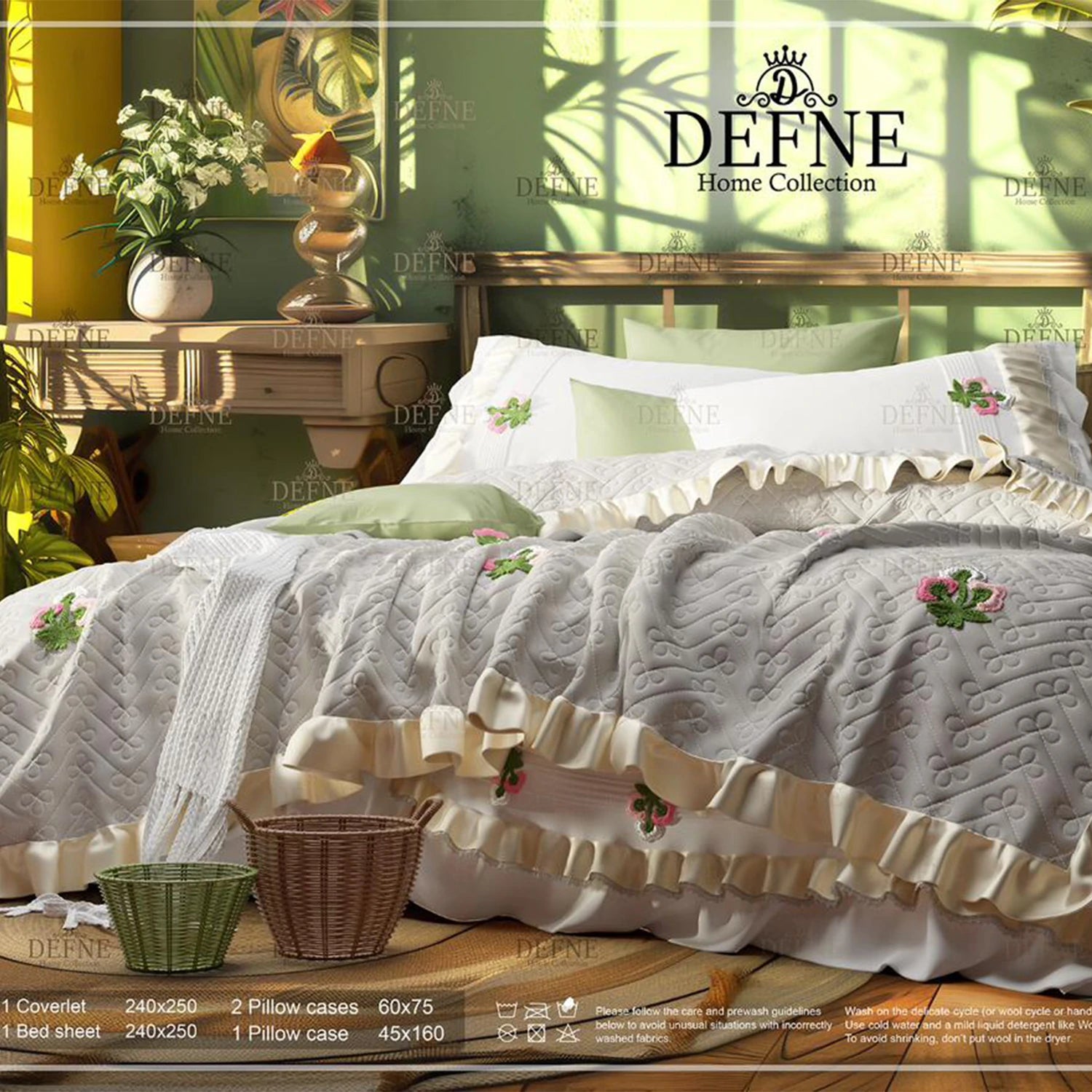 DEFNE Handmade Bars Coverlet Set, 5 Pieces