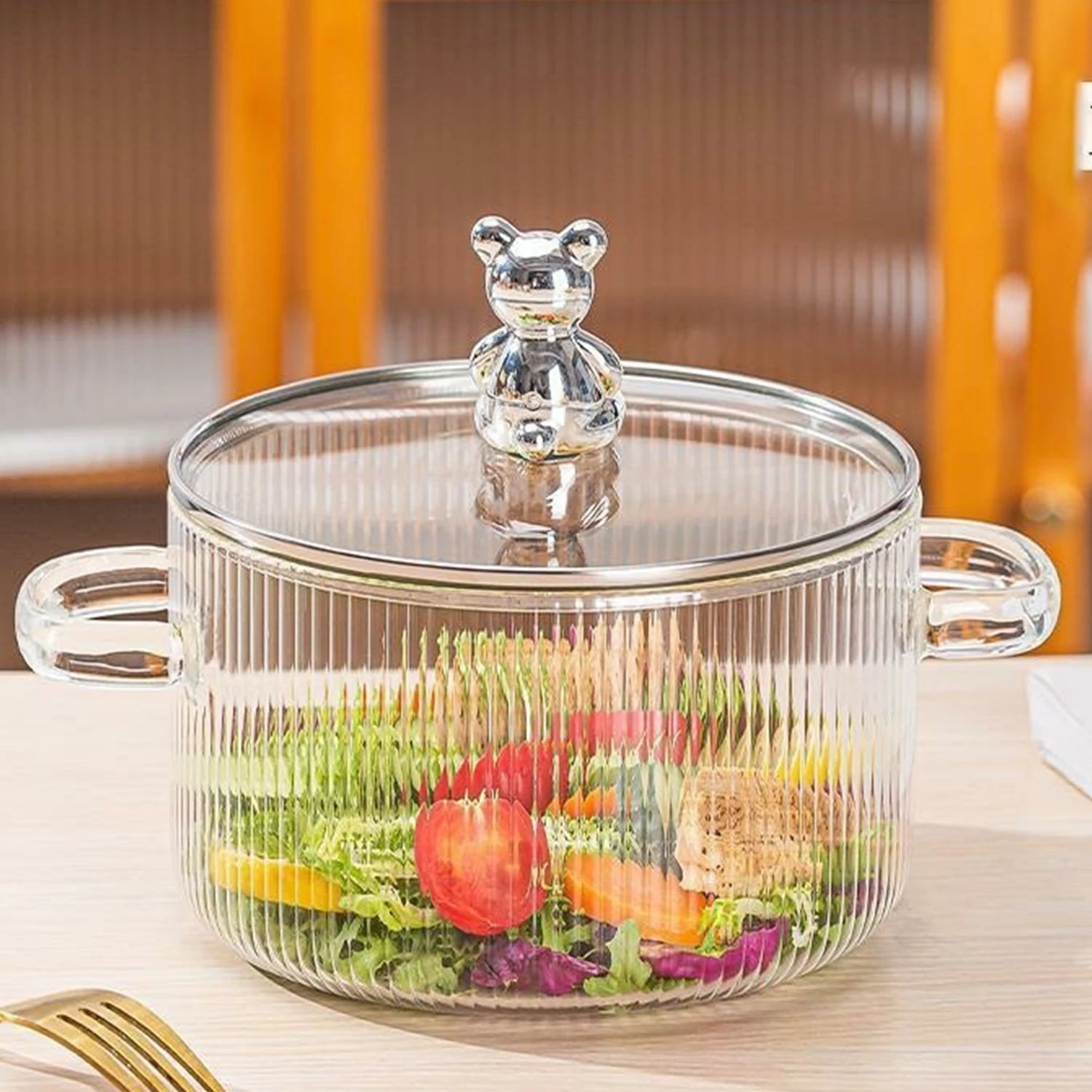 Pyrex Home Pot Large Capacity 1.8L, with lid and teddy bear handle