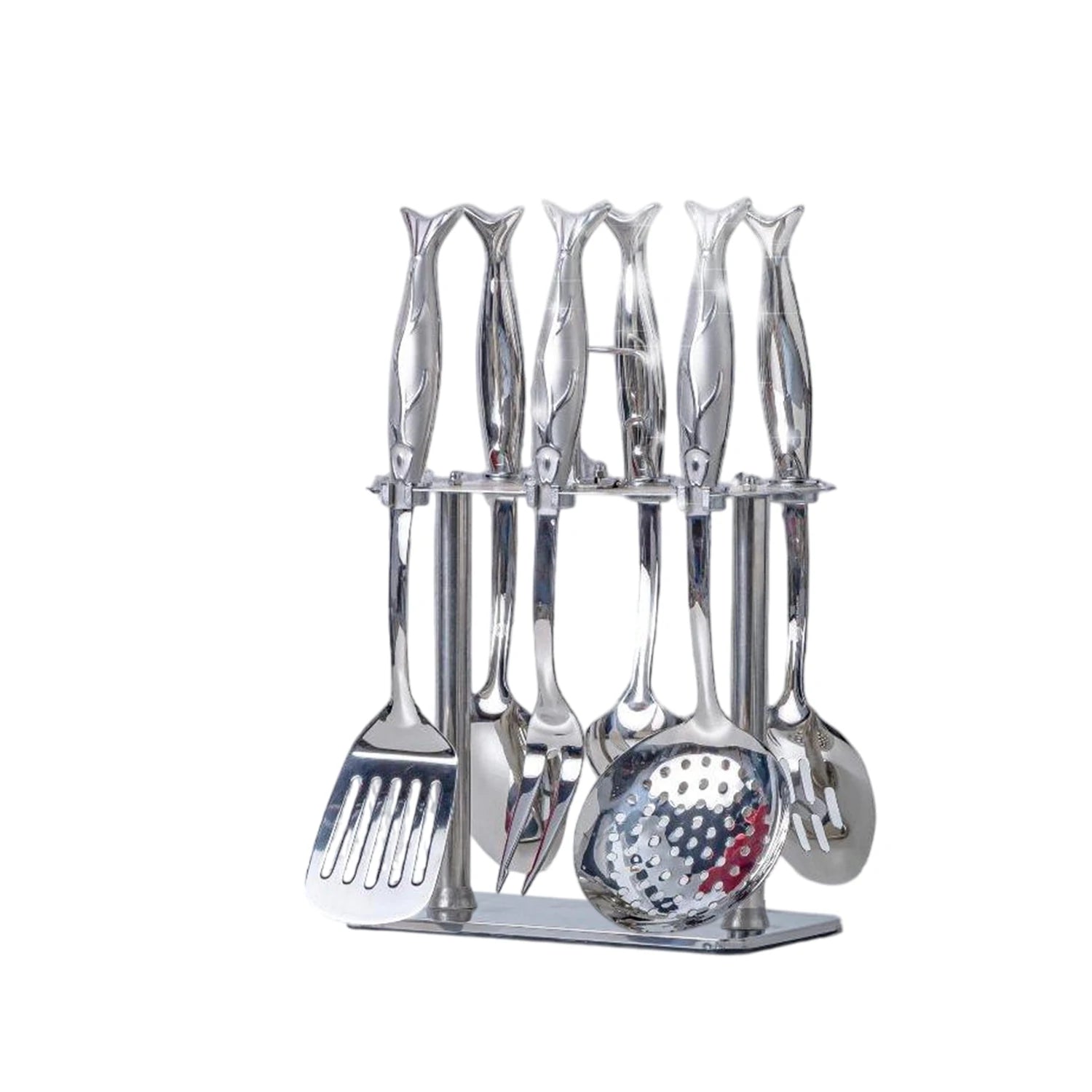 Stainless steel dispenser set, 7 pieces on a stand