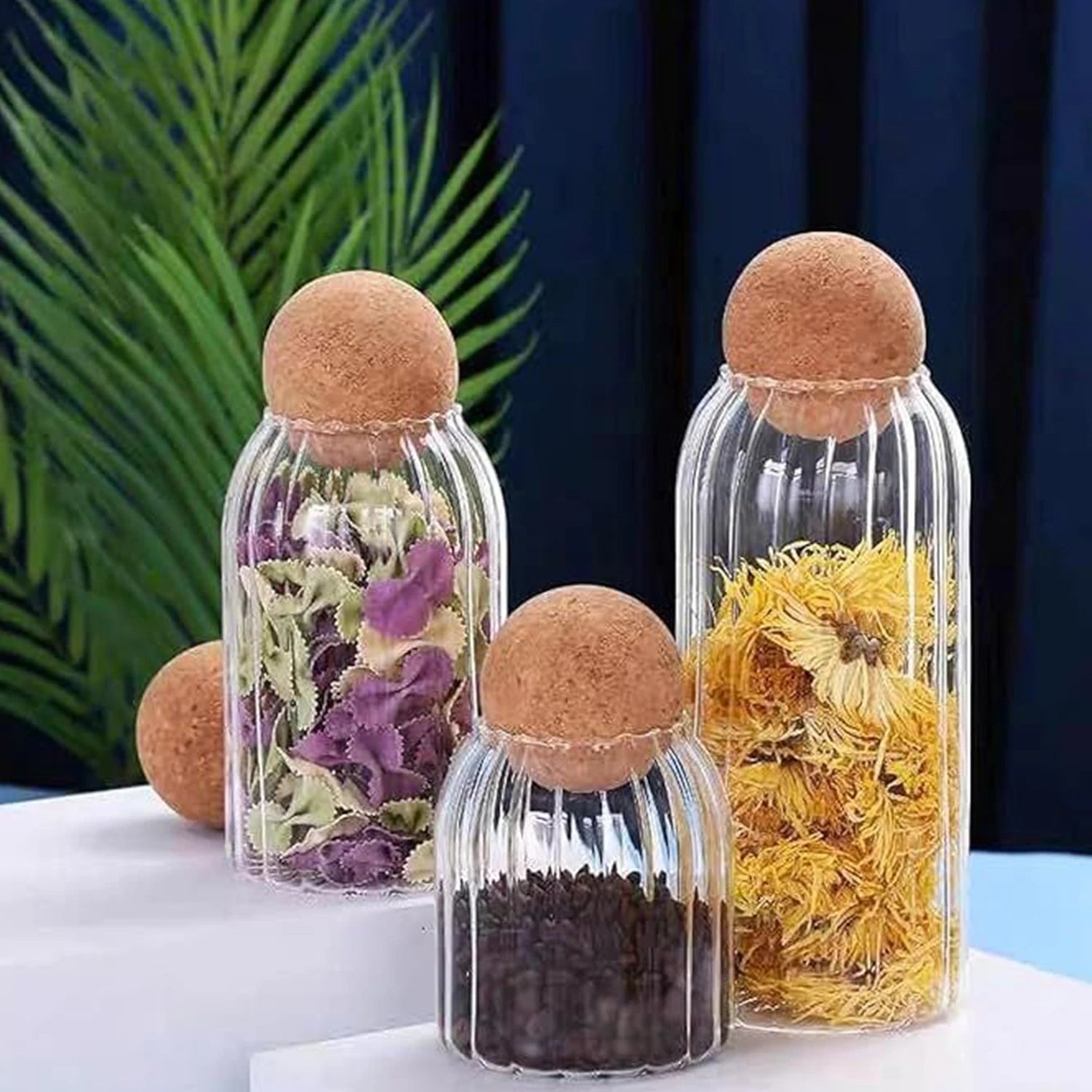 Glass Jar With Ball Cork Lid, 3 Pcs