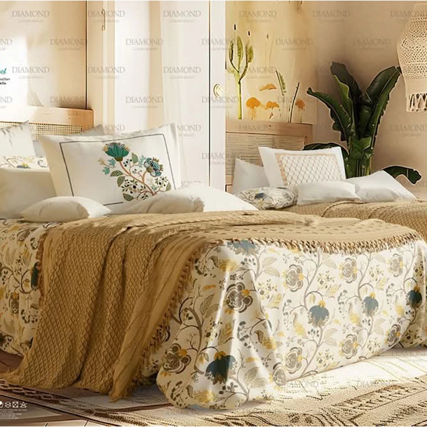 Diamond Loutus Coverlet and Sheet Set, 5 pieces