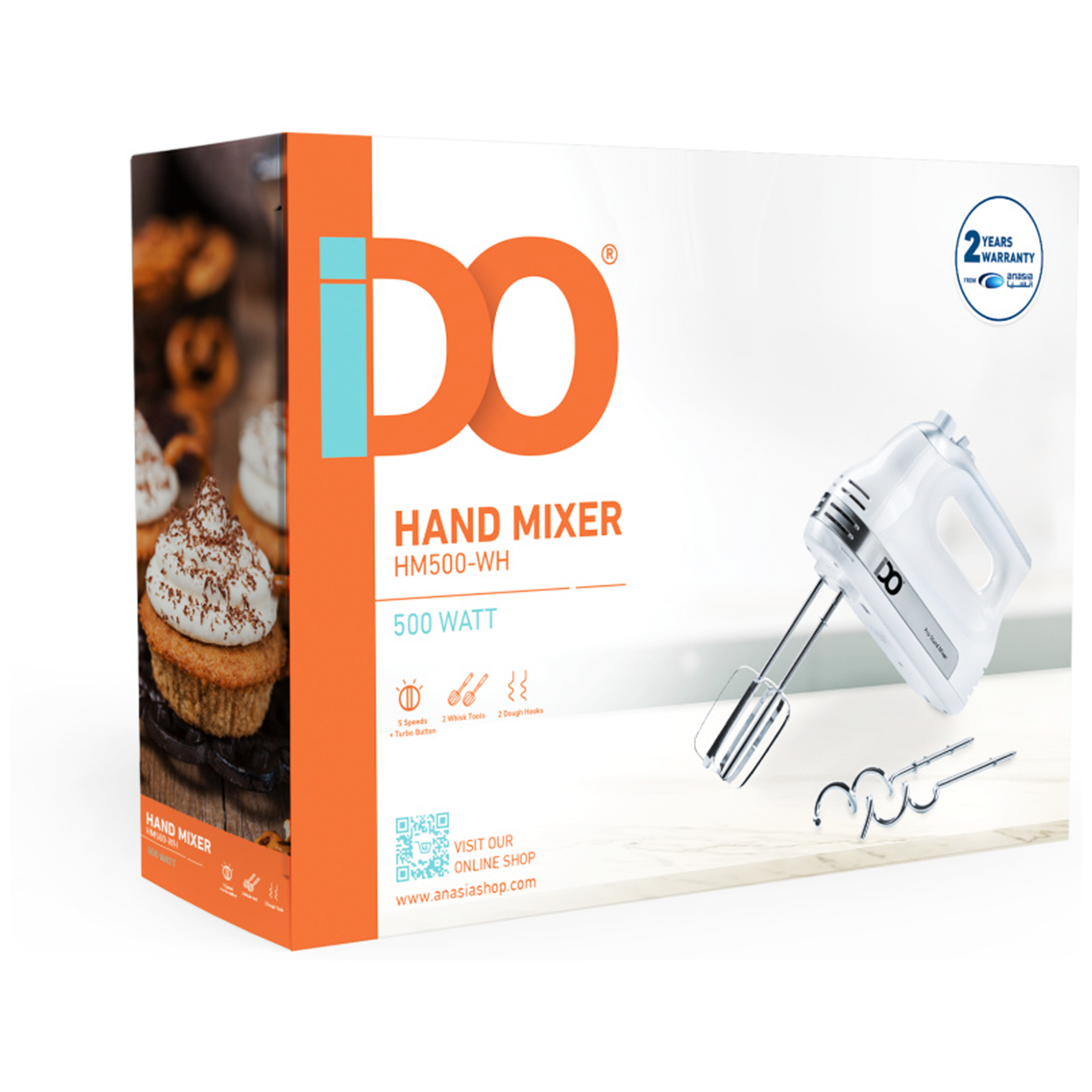 IDO Hand Mixer, 500 Watt, • HM500-WH