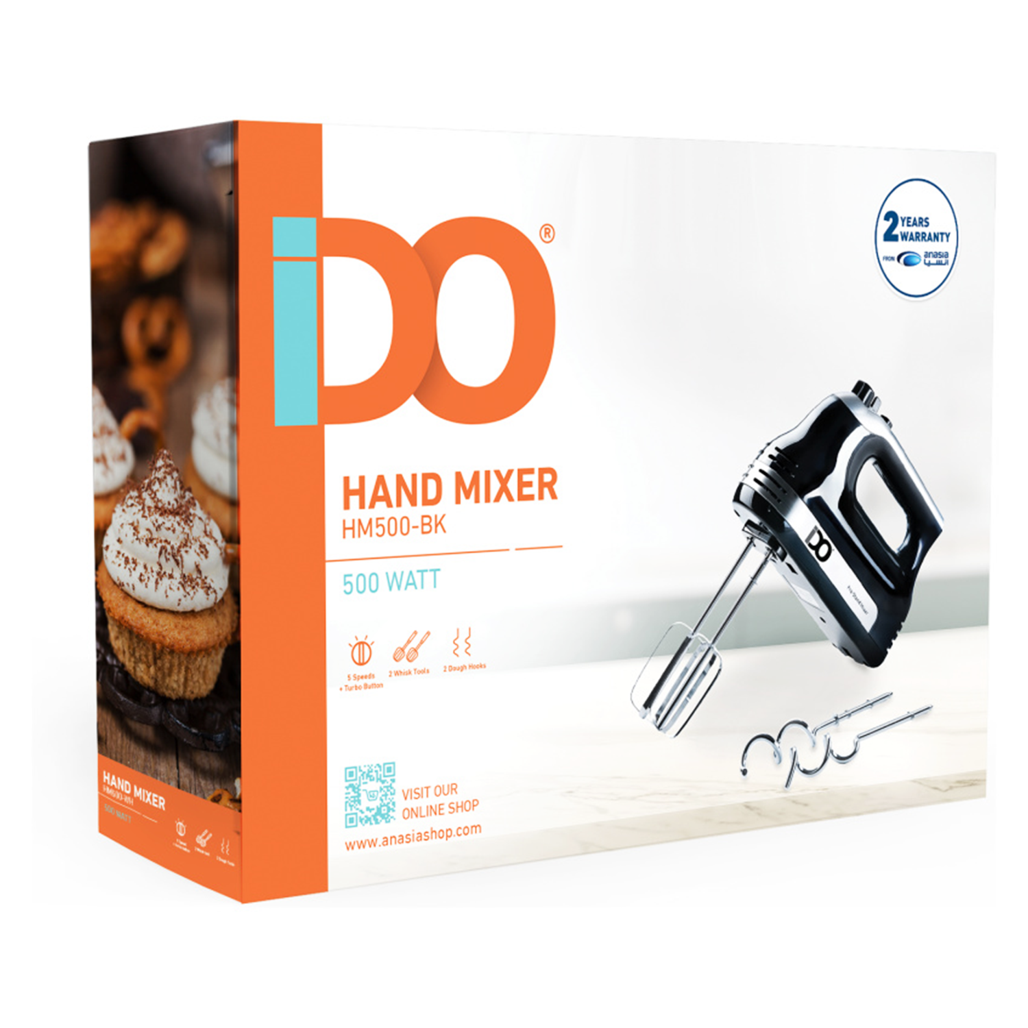 IDO Hand Mixer, 500 Watt, • HM500-BK