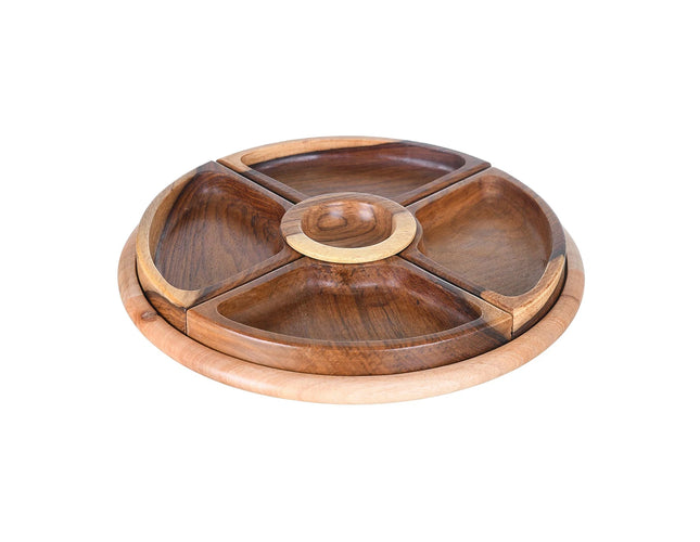 Natural Sarsoa Wood Dessert Serving Plate, 5 Pcs