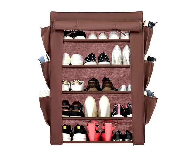 Shoe Rack W/Fabric Cover,5 Shelves & 6 Pockets