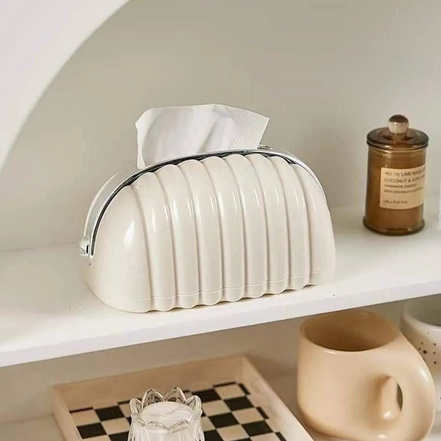 Gazechimp Tissue Holder Tissue Dispenser Shell Shape Valentines Day Gifts Tissue Case for Night Stands Office Restaurant Home Household, with Bow