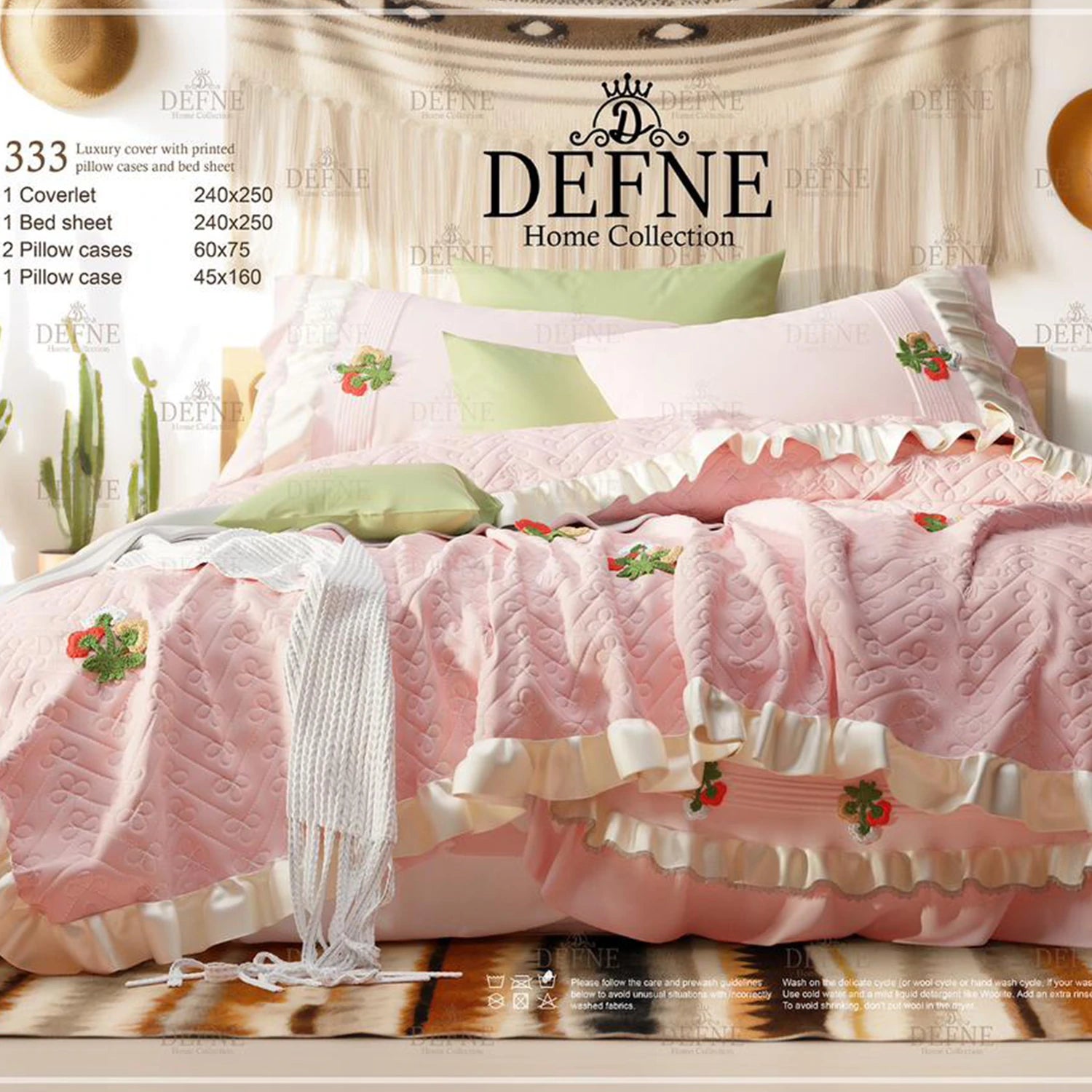 DEFNE Handmade Bars Coverlet Set, 5 Pieces