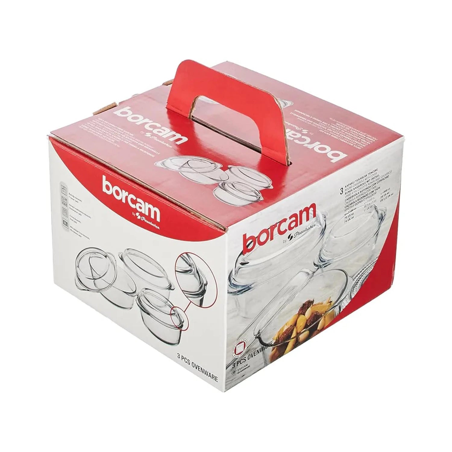 Pasabahce Borcam Round Casserole with Cover Set - 3 Pcs