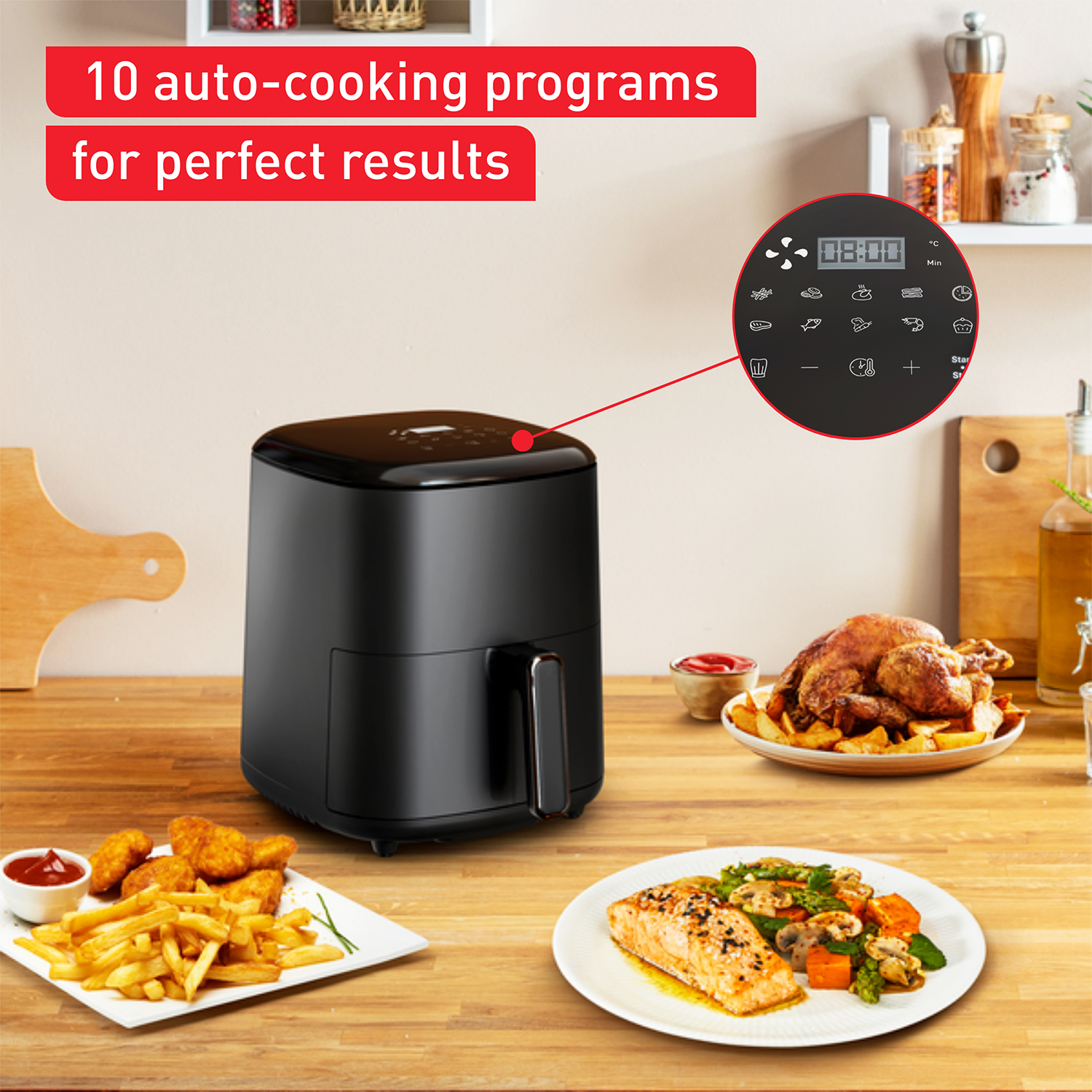 Tefal Air Fryer, 5 Liter, 1500 Watt, Black • EY2458EG