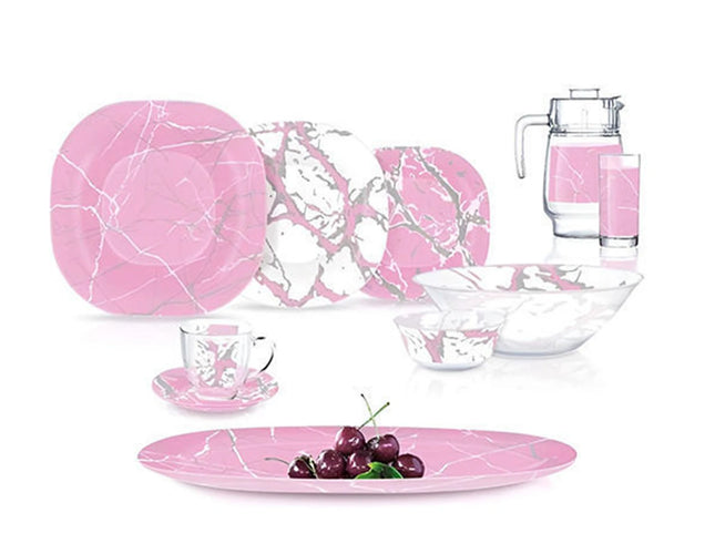 Luminarc Arcoprex Marble Pink Silver Dinner Set, 46 Pieces