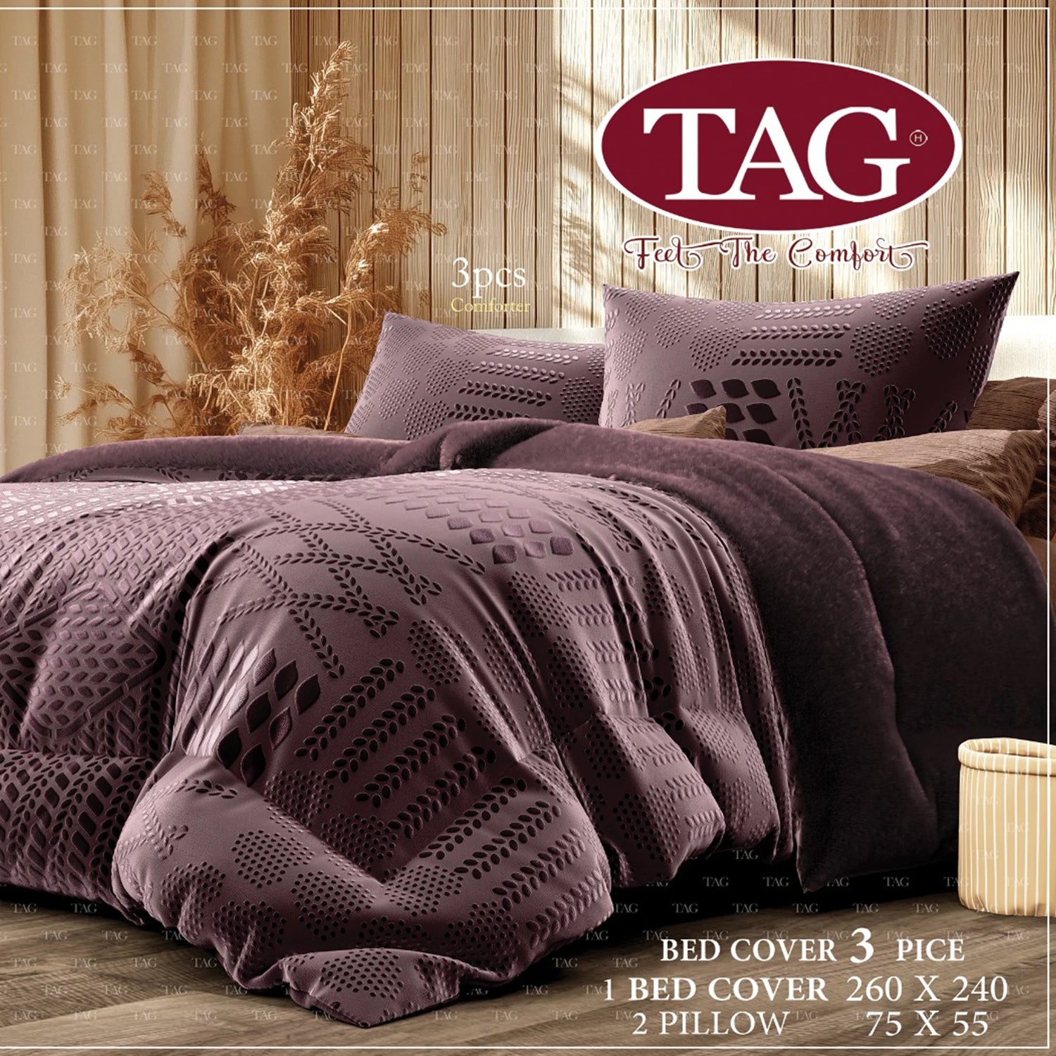 Tag Burley Plush Quilt Set, 3 Pieces