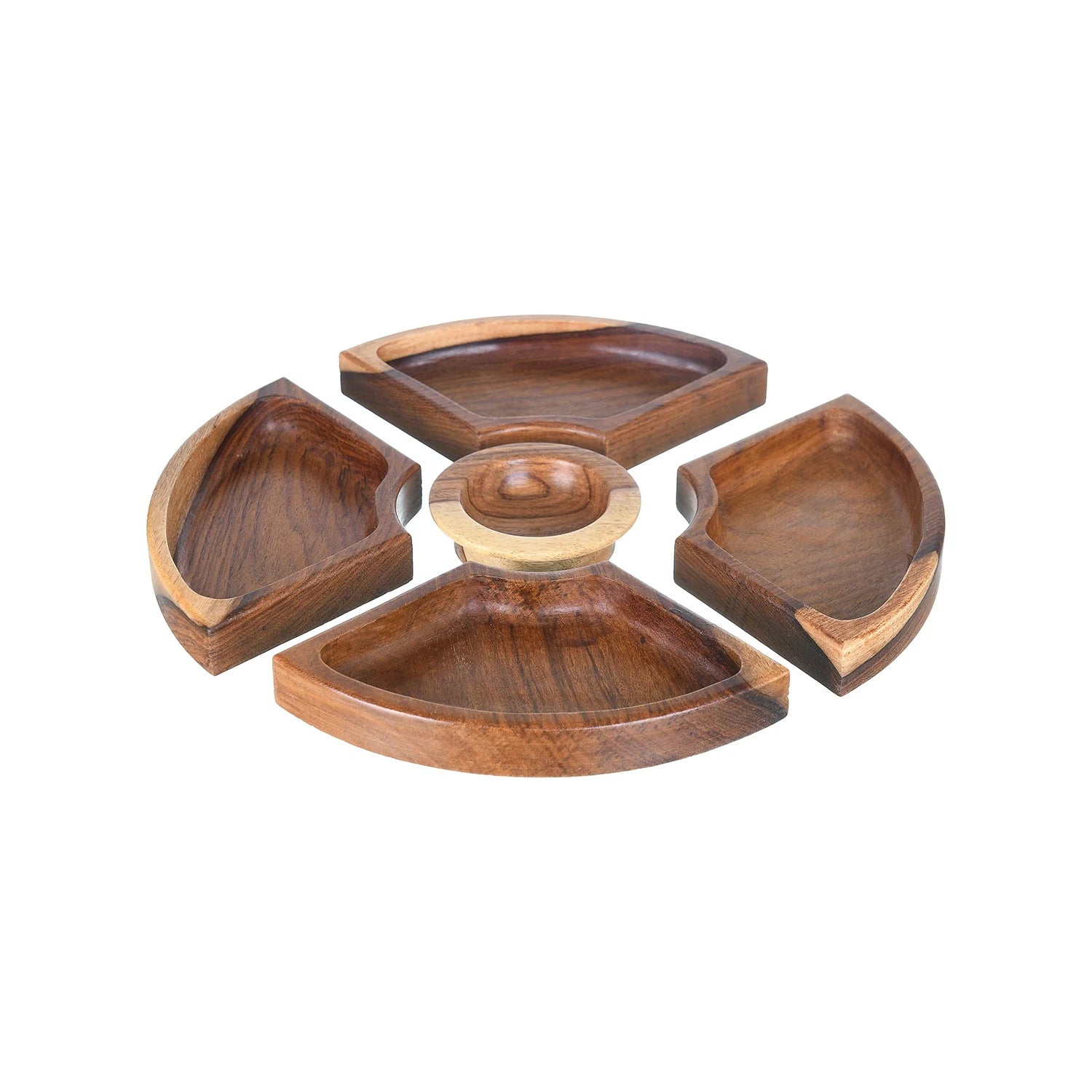 Natural Sarsoa Wood Dessert Serving Plate, 5 Pcs