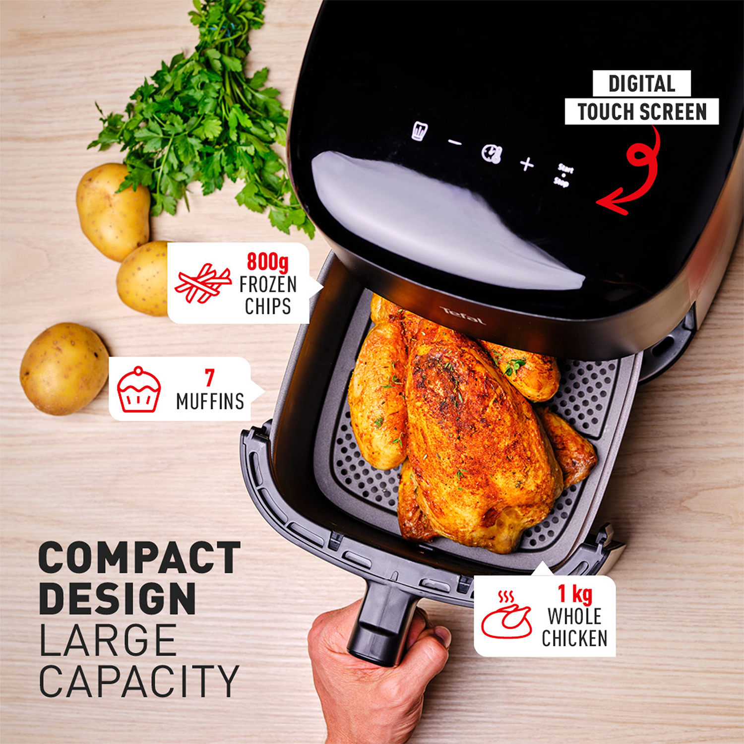 Tefal Air Fryer, 5 Liter, 1500 Watt, Black • EY2458EG